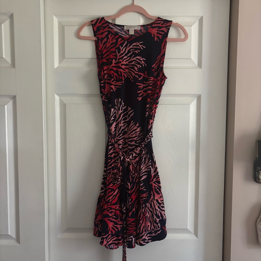 Michael Kors Navy and Coral Shift Dress